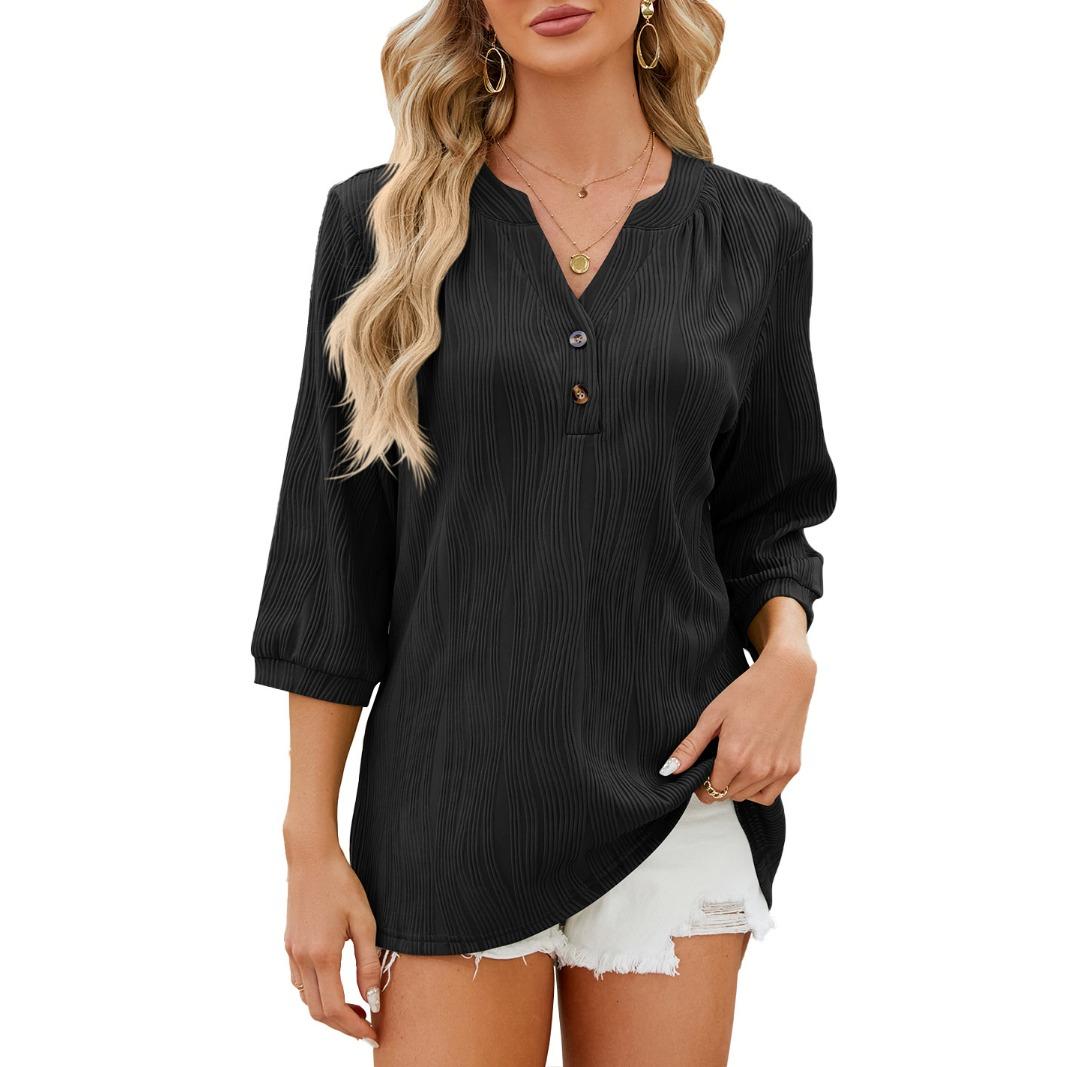 

IHUASU Весна/Лето однотонная повседневная шифоновая блузка с v-образным вырезом и пуговицами для женщин XXL чёрный