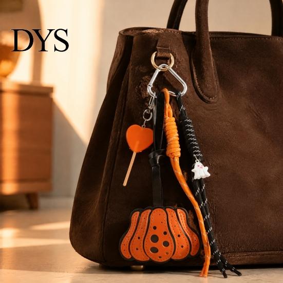 Halloween Pumpkin Bag Charm Faux Leather Keychain Pendant, with Holiday Theme Braided Rope, Decorative Accessory for Backpacks Handbags Purse