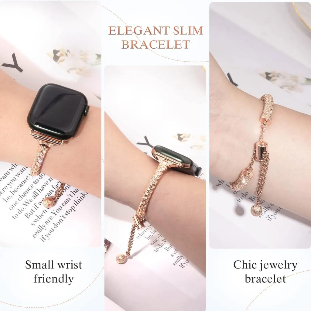 Bling Band Compatible with Apple Watch Band Dressy Metal Bracelet with Rhinestone Bumper for iWatch Series Ultra 8 7 6 5 4 3 2 1