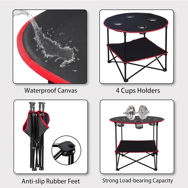 Folding Camping Table, Outdoor Beach Picnic Table with 4 Cup Holders & Carrying Bag, for Bonfire Party & Tailgate Activities