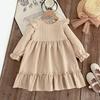 2026 Korean Style Retro Long Sleeve Girls' Dress with Wood Ear Trim