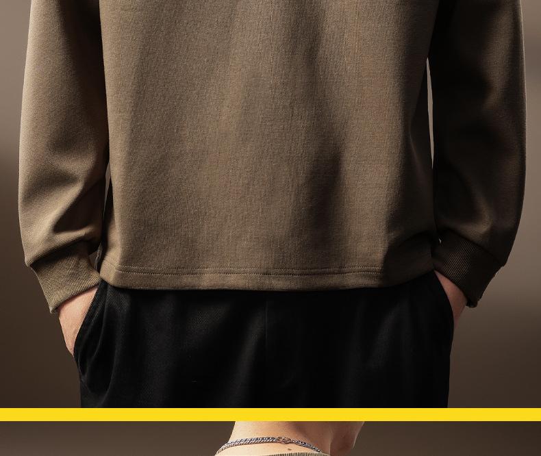 Luxury 300g Heavyweight Men's Henley Collar Pleated Hoodie - Autumn American Trend T-Shirt with Long Sleeves