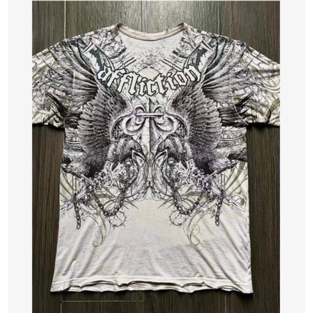 FlowStreet 2000s Hip Hop Oversized T Shirt American Goth Retro Harajuku Letter Print Top Casual Tops New