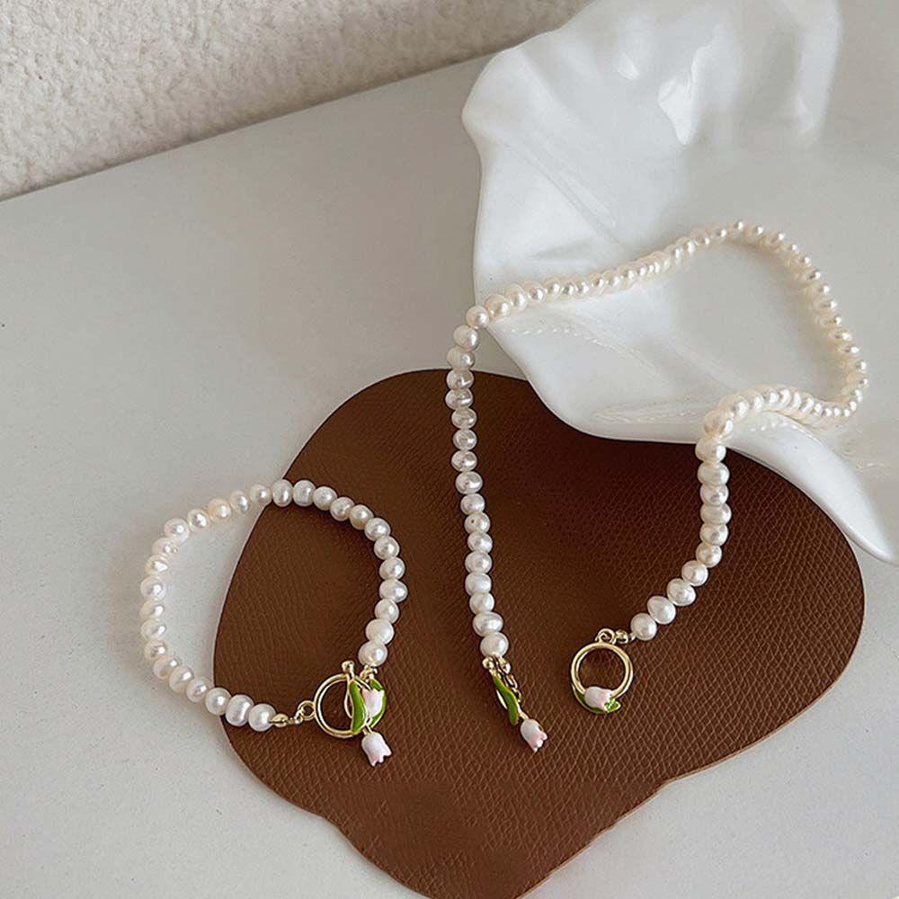 

Style Fashion Tulip Pearl Necklace Imitation Pearl Choker Flowers Pearl Bracelet Necklace Jewelry