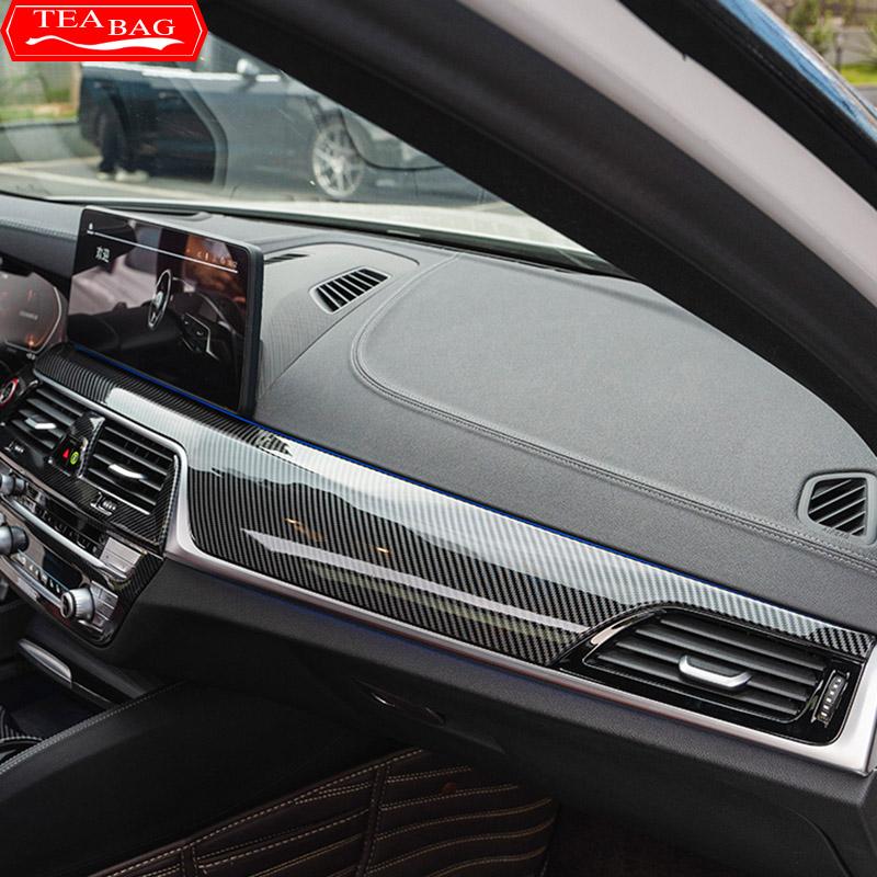 For LHD Carbon Fiber Pattern Car Stickers Gear Shift Panel Cover Interior Trim For BMW Series 5 G30 G31 Modification Accessories