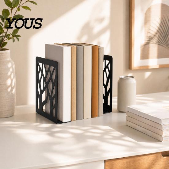 Decorative Bookends 1 Pair Tree of Life for Shelves, Heavy Duty Bookshelf Smooth Edge Organizer, Hollow Book Holder Stoppers Desk, Office Library