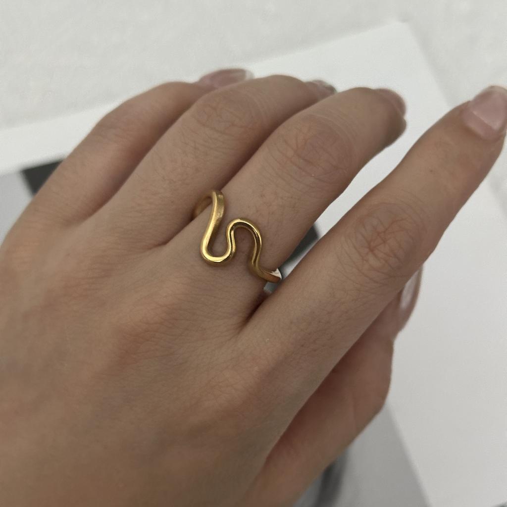 Gold Plated Stainless Steel Geometric Symmetry Line Open Ring for Women Men Line Texture Ring Charms Waterproof Jewelry Gift