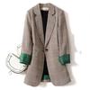 Moda Cuadros Mujer Abrigo Blazer Chaqueta de Traje Retro Blazer Mujer Abrigos Casuales Abrigo para Damas de Oficina