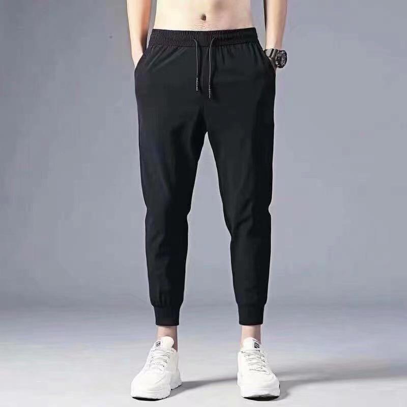 Men's Ice Silk Nine-Point Casual Summer Pants - Loose, Straight, and Trendy All-Match Suit Pants