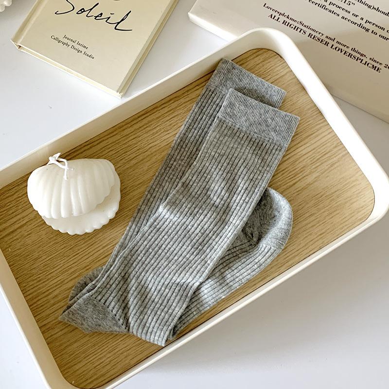 Simple Plain Color Stacked Socks Women'S Mid-Length Summer Thin Solid Color Calf Socks Candy-Colored Trendy Socks