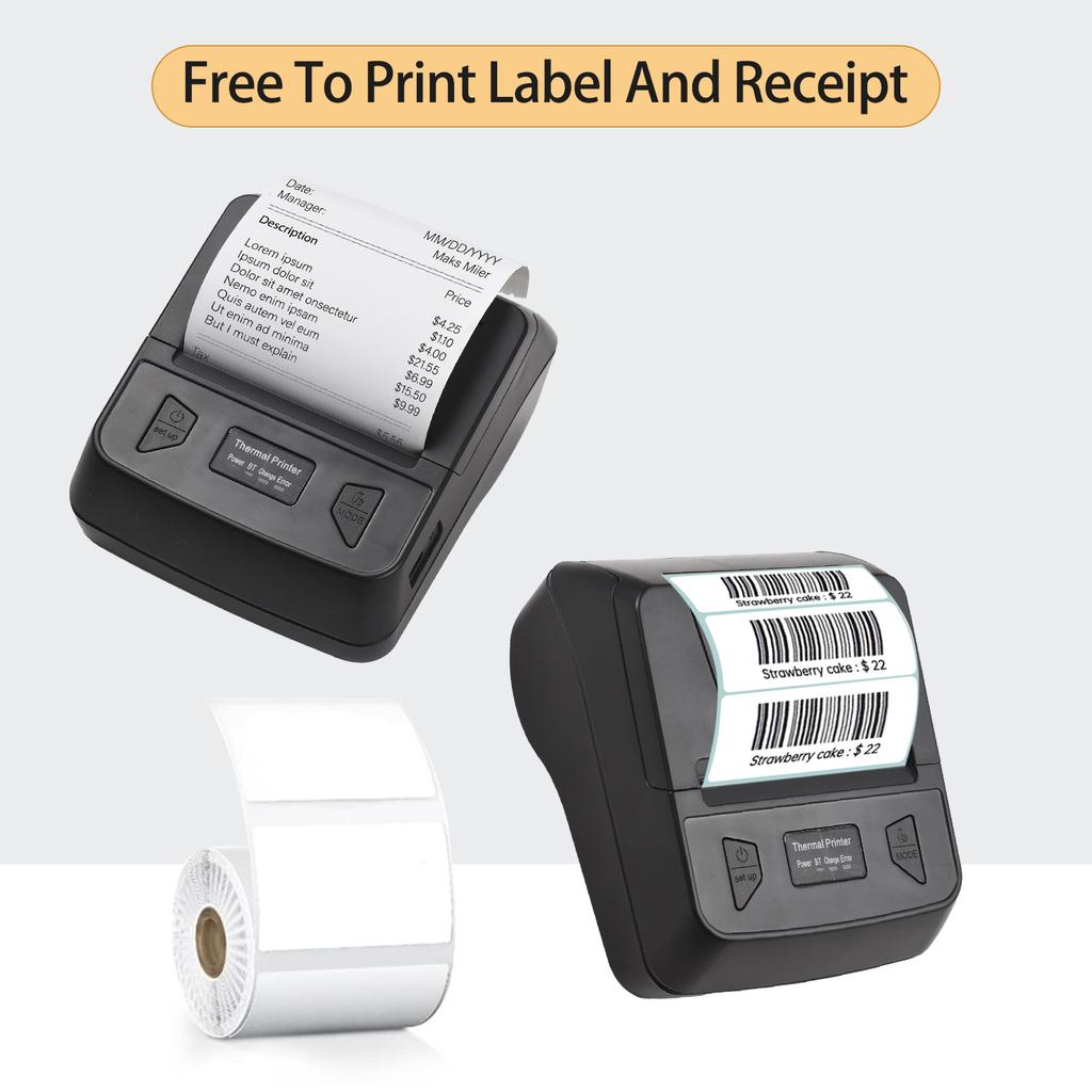 Portable 80mm Receipt Label Printer Wireless BT Thermal Receipt Printer Mobile Bill Printer Compatible with Android iOS Windows System ESC POS Print