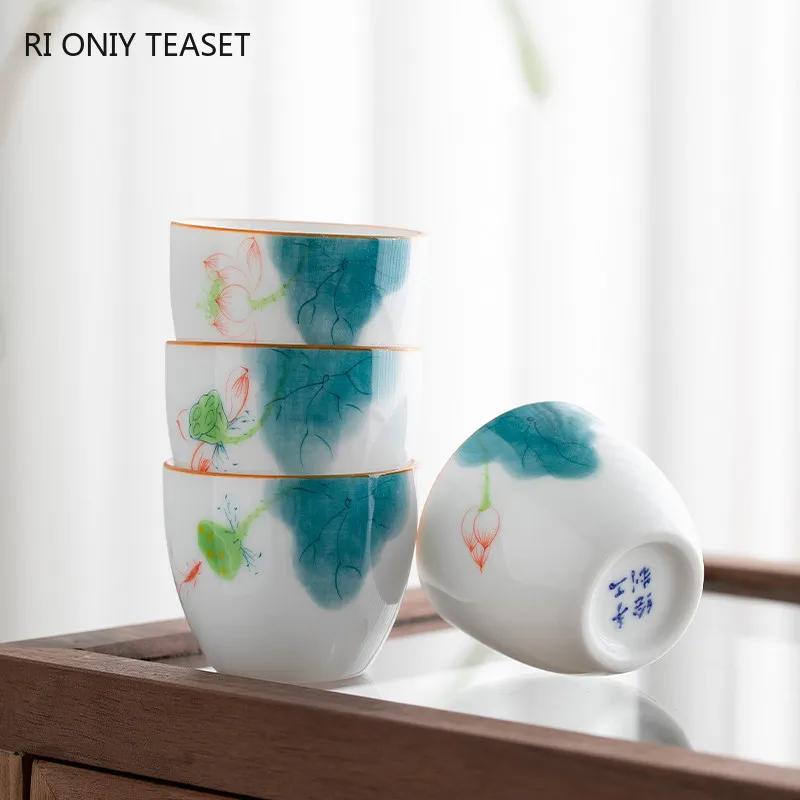 1 Pc Chinese Ceramic Teacup Handmade Lotus Tea Bowl Travel Master Meditation Cup Porcelain Tea Cup Household Tea Set 60ml