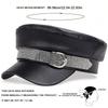 Hot-fix Rhinestone Ribbon PU Leather Navy Cap Fashionable Outdoor Casual Women's Hat Personalized Painter's Hats Classics Caps