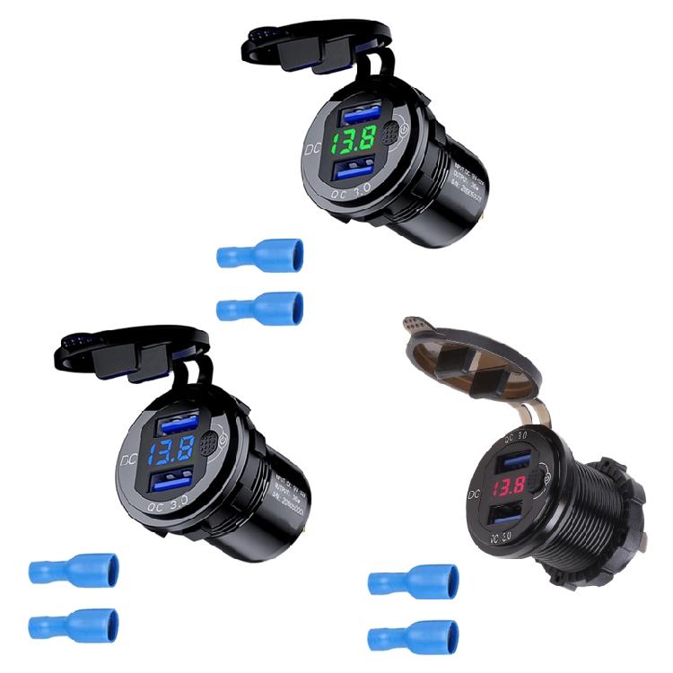 Auto Power Adapter 12-24V Dual USB QC3.0 Phone Charging Socket with Voltmeter