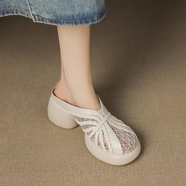 

Huge comfortable French beautiful bag head half slippers 2025 summer new flat bottom with skirt high heels women s shoes outside 35