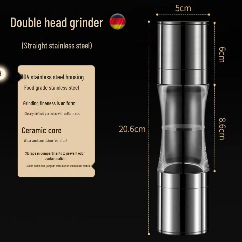 Dual Pepper Grinder with 304 Stainless Steel – Manual Double-headed Design for Home Kitchen Use