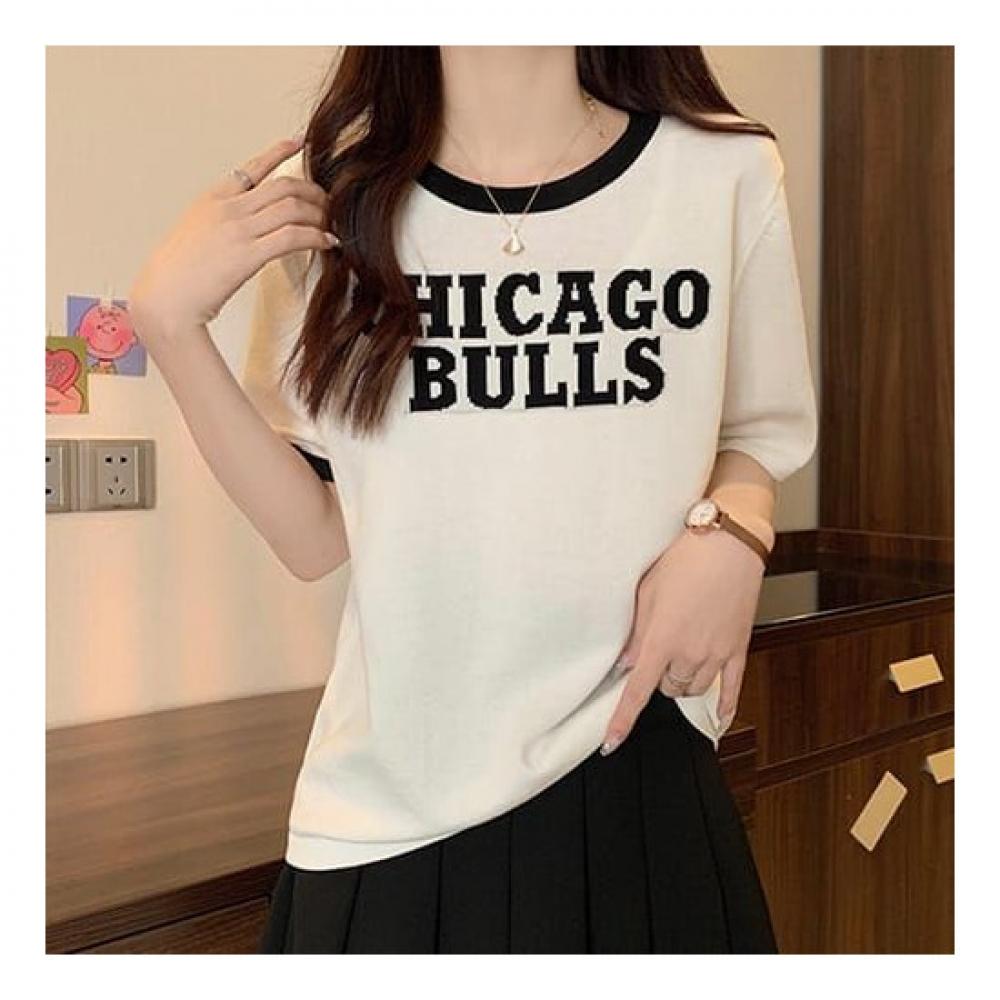 Navava Casual Lettering Thin Short Sleeve Knit Nk2106