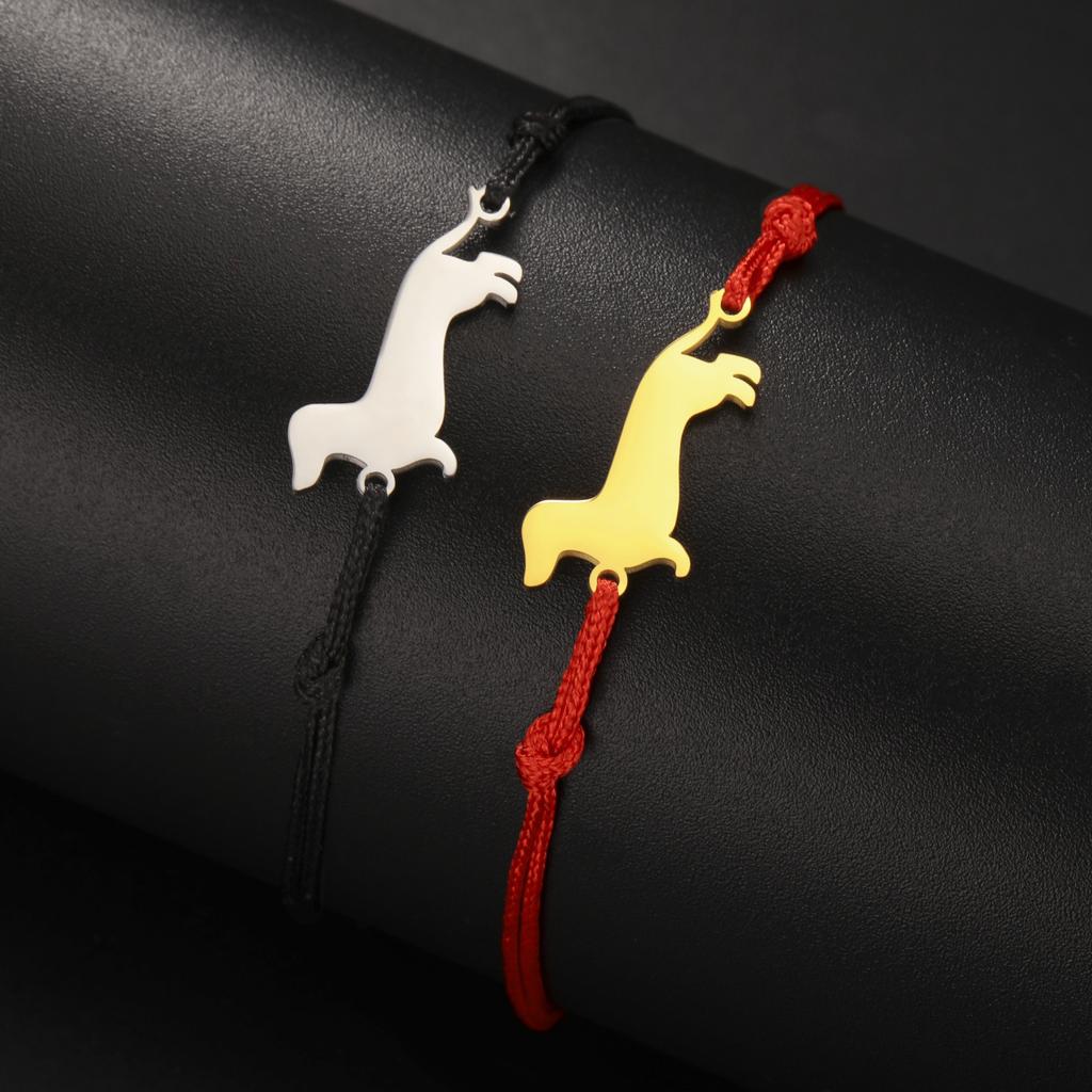 Adjustable Titanium Steel Bracelet With Dachshund Pendant Minimalist Double Opening Design Trendy Personalized Jewelry