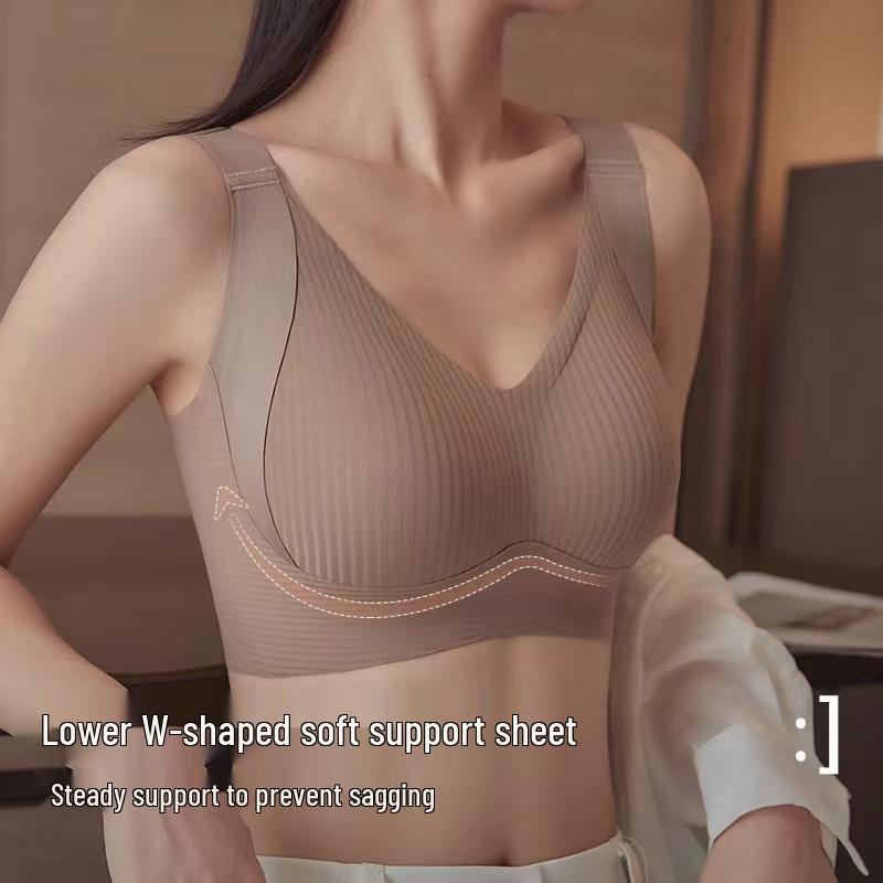 Women's Full Cup Adjustable Bra: Anti-Sagging, Side Support, Wire-Free, Light Sports Style for a Sleeker Look.