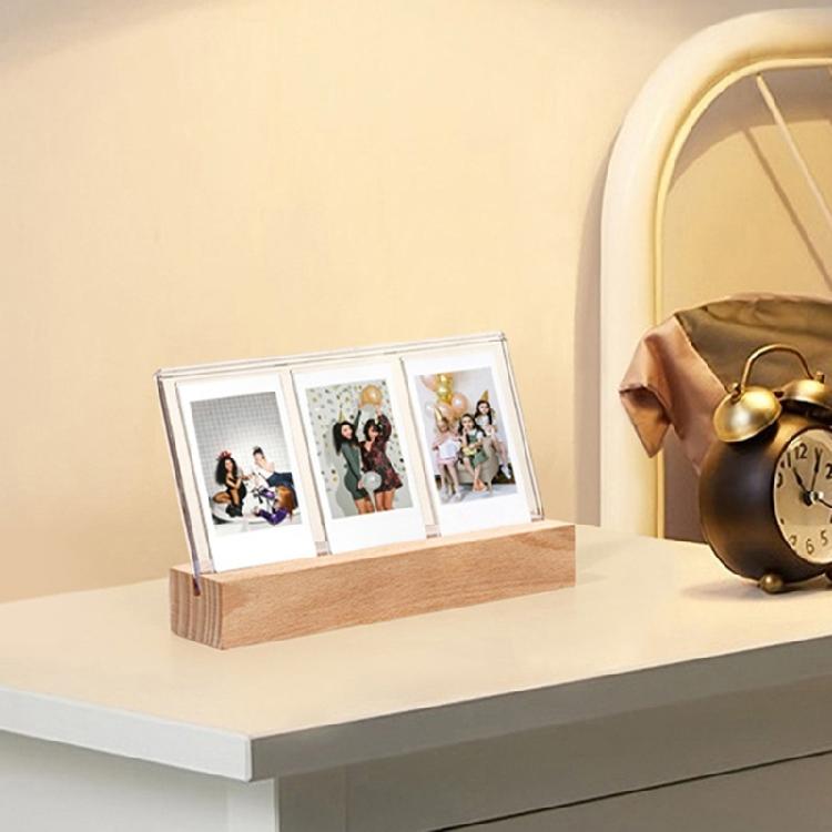 Rechargeable Glowing Acrylic Frame for 3Inch Snapshots, Triples Window, Photo Frame Stylish Desk Photo Display Stand