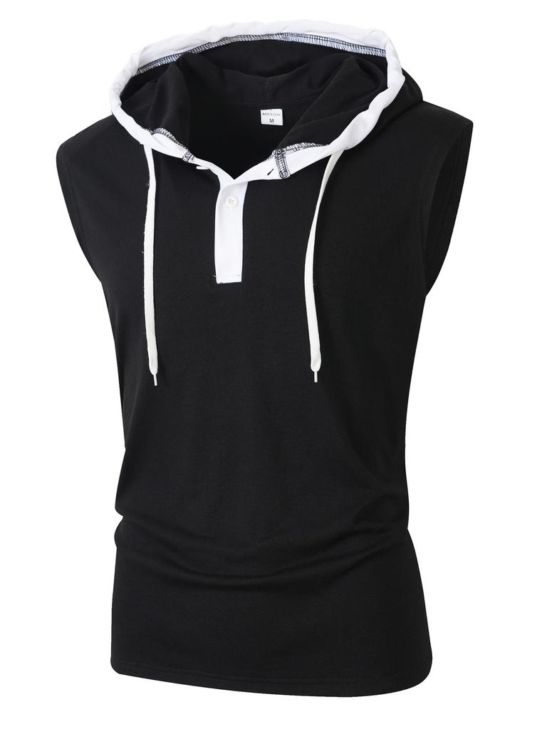 Mens Casual Sleeveless Hooded Solid Pullover Tank Top