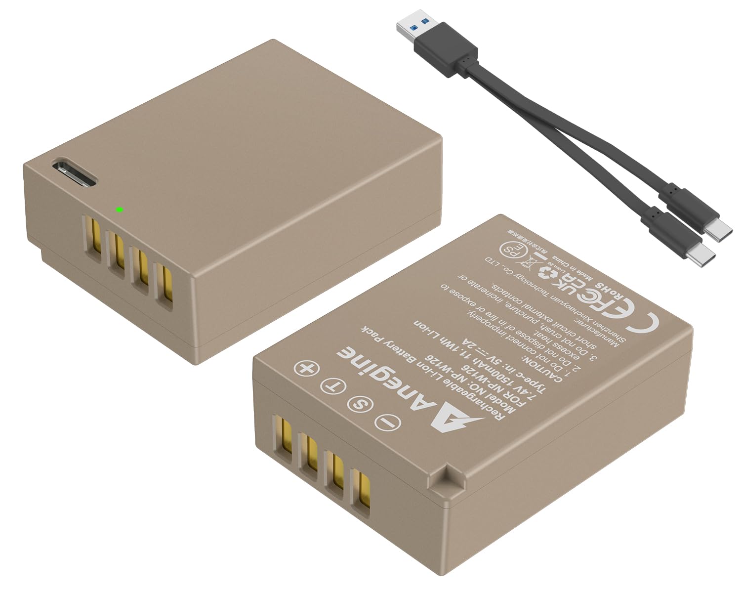 

Anegine Прямая зарядка 1500 мАч Сменный порт прямой зарядки для Fujifilm и других NP-W126 NP-W126S Type-C (Набор 2) XT30II, XT30, XT20, XT10,