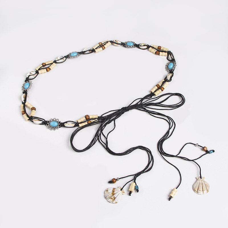

Bohemian-style Waist Rope Woven and Knotted, Ethnic Style Handcrafted Wooden Bead Women s Belt, Casual Vacation Style Exquisite Waist Rope