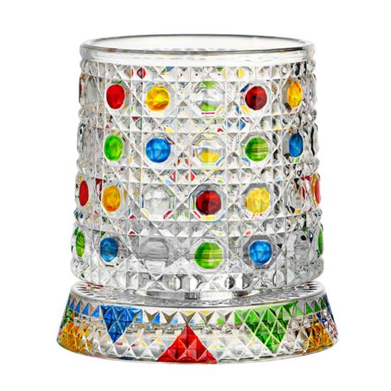 Rotating Whiskey Glass, Hand Painted Swivel Tumbler with 360-degree Spinning Base, Faux Crystal Liquor Glass Cup for Home Bar