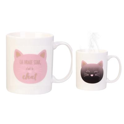[R0342] - Thermal Ceramic Mug 'Cats' Pink (the Real Star - It's the Cat) - 35 Cl
