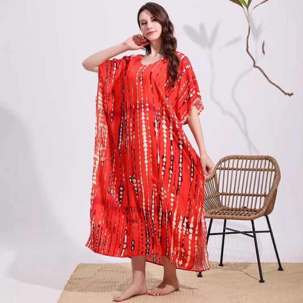 Plus Size Boho Kaftan Dress, Women's Plus Maxi Cover Up Dress