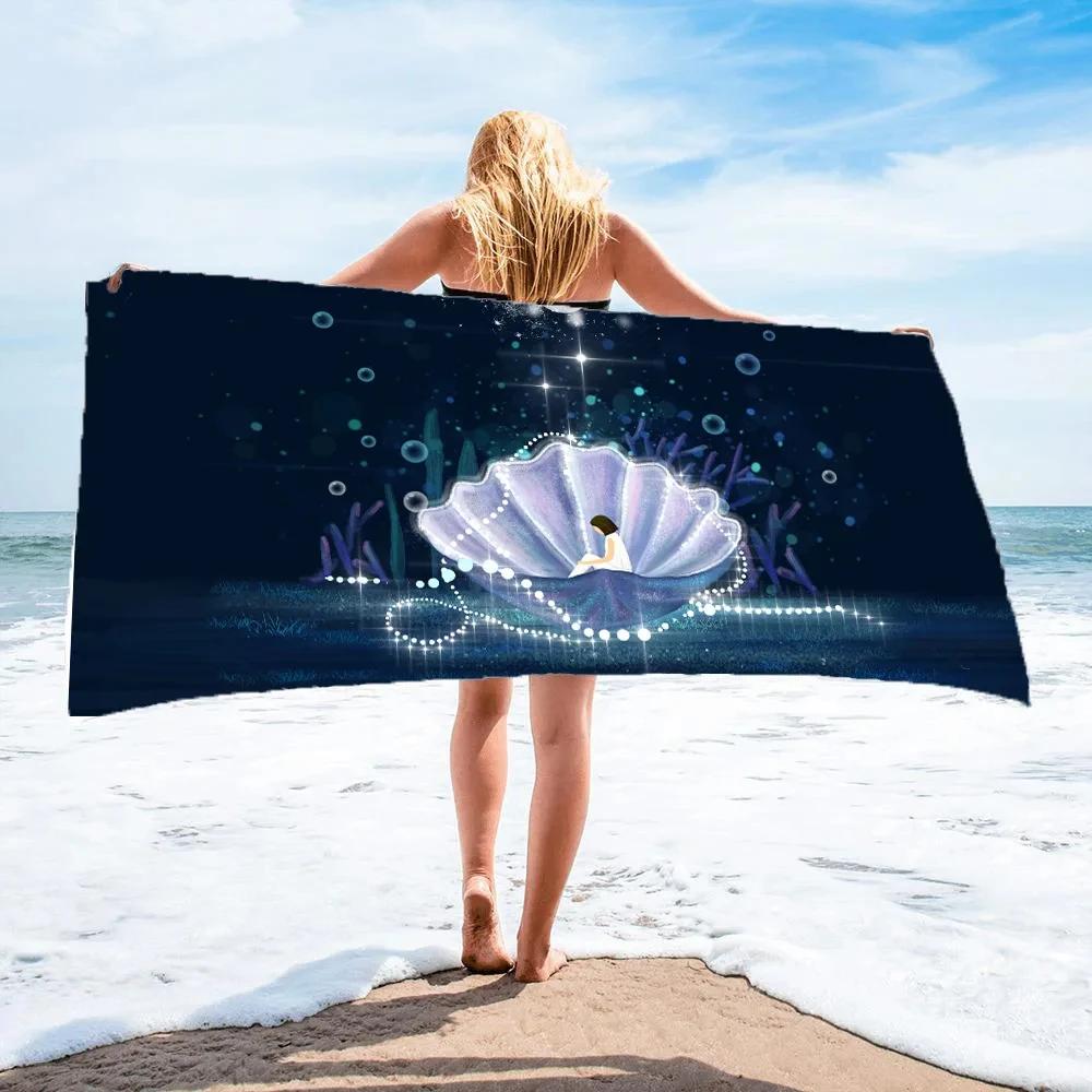 Cartoon Blue Ocean Beach Towel Marine Life Fantasy Absorbent Quick Dry Large Sport Towel Girls Women Camping Vacation Bath Towel