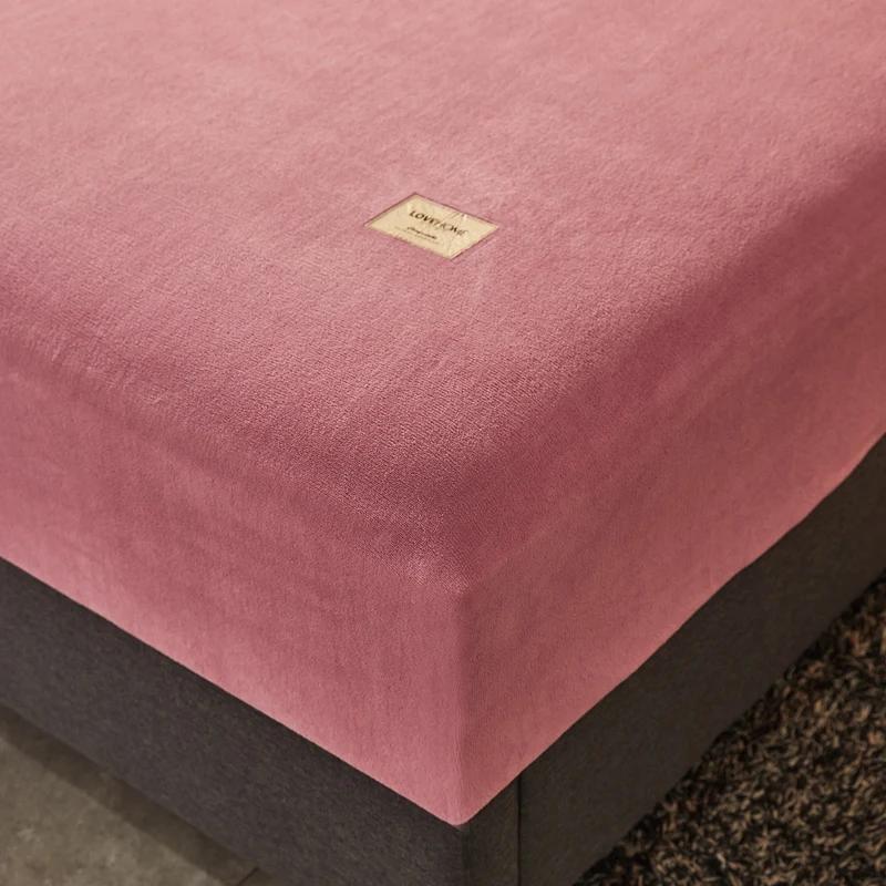 OKHOME Soft Warm Plush Fitted Sheet Elastic Mattress Cover Fluffy Coral Fleece Bed Linen Winter Couple Luxury Double Bed Bedding