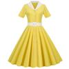 Summer Temperament Women's Clothing Flip V-neck Short-sleeved Belt Waist Net Color Retro Pendulum Dress
