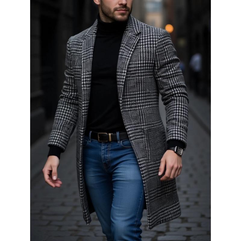 Ankunft Herren Outdoor Verdickt Warm Trenchcoat Hahnentritt Herbst Winter Winddicht mit Innenfutter Übermantel Trenchcoat