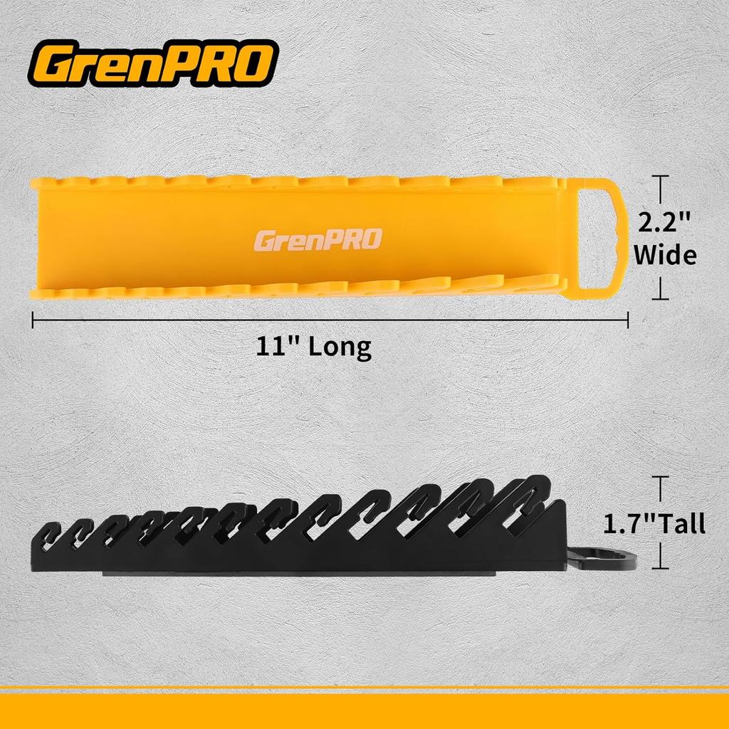 Wrench Organizer For Tool Box, 2 Pack Magnetic Wrench Holders With Handle, Includes FREE 10Mm Double-Ended Wrench, Storage For Tool Box Drawer, SAE &