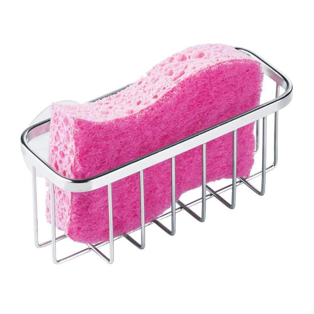 Stainless Steel Sponge Holder Suction Cup Sink Rack Kitchen Organizer for Sponge Brushes