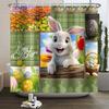 Spring Easter Shower Curtain Happy Rabbit Bunny Eggs Flower Garden Floral Holiday Waterproof Bathroom Shower Curtain With Hooks