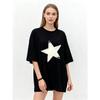 Oversized T Shirt Black Star Print Casual Wear for Women Summer Streetwear Fashion Loose Fit Top