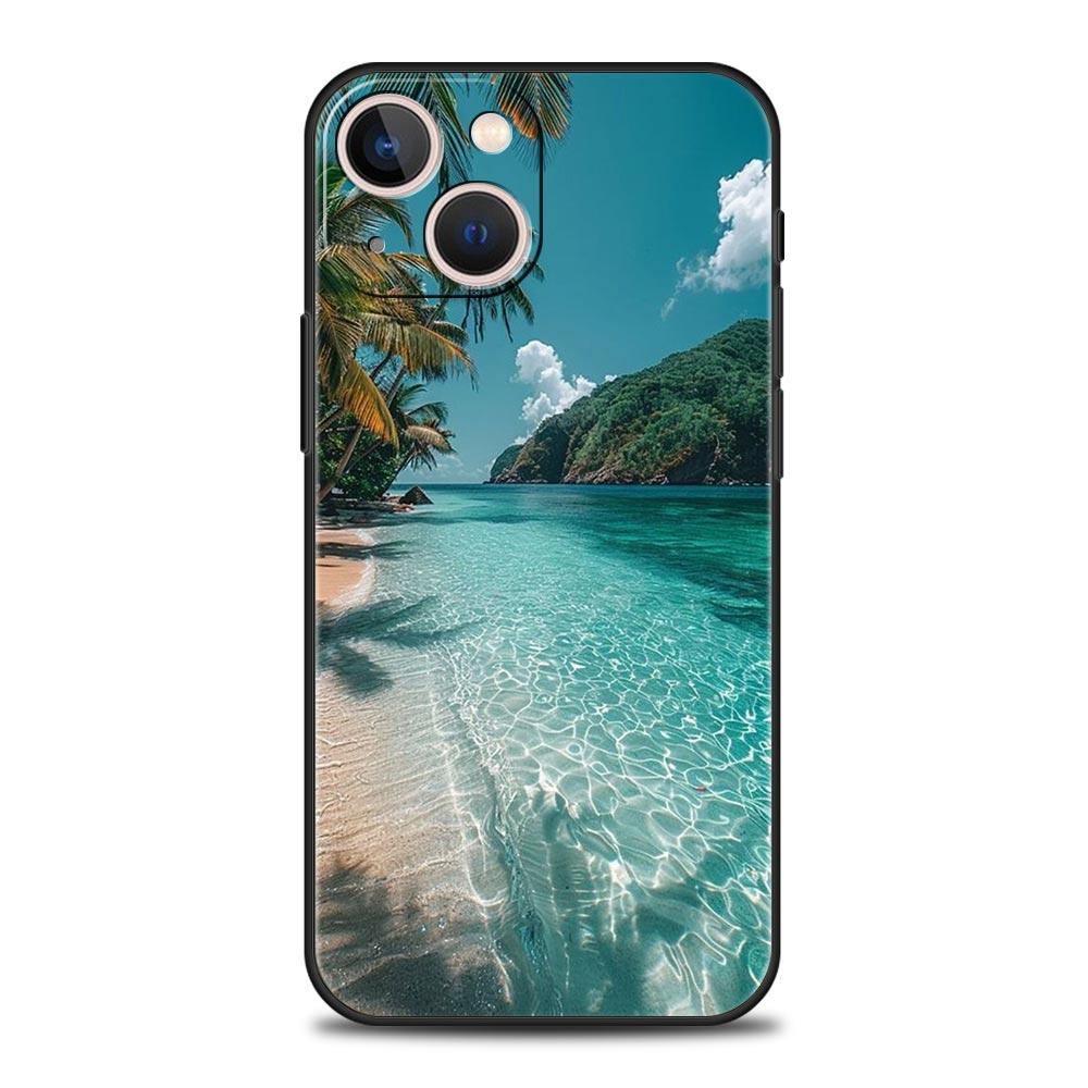Summer Beach Scene At Sunset On Sea Palm Tree Phone Case For iPhone 16 13 15 14 12 11 Pro MAX XR X SE XS 7 8 Plus Soft TPU Cover