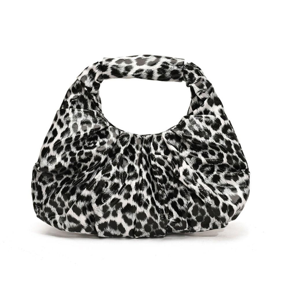 Pu Leopard Print Handbag Black Crescent Bag Simple Pu Leather Handbag  Make Up Bag