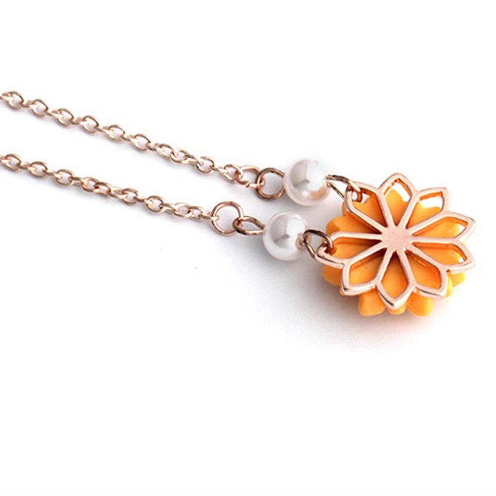 Charm Romantic Jewelry Pearls Flower Pendant Sunflower Necklace Chain Gold Plated