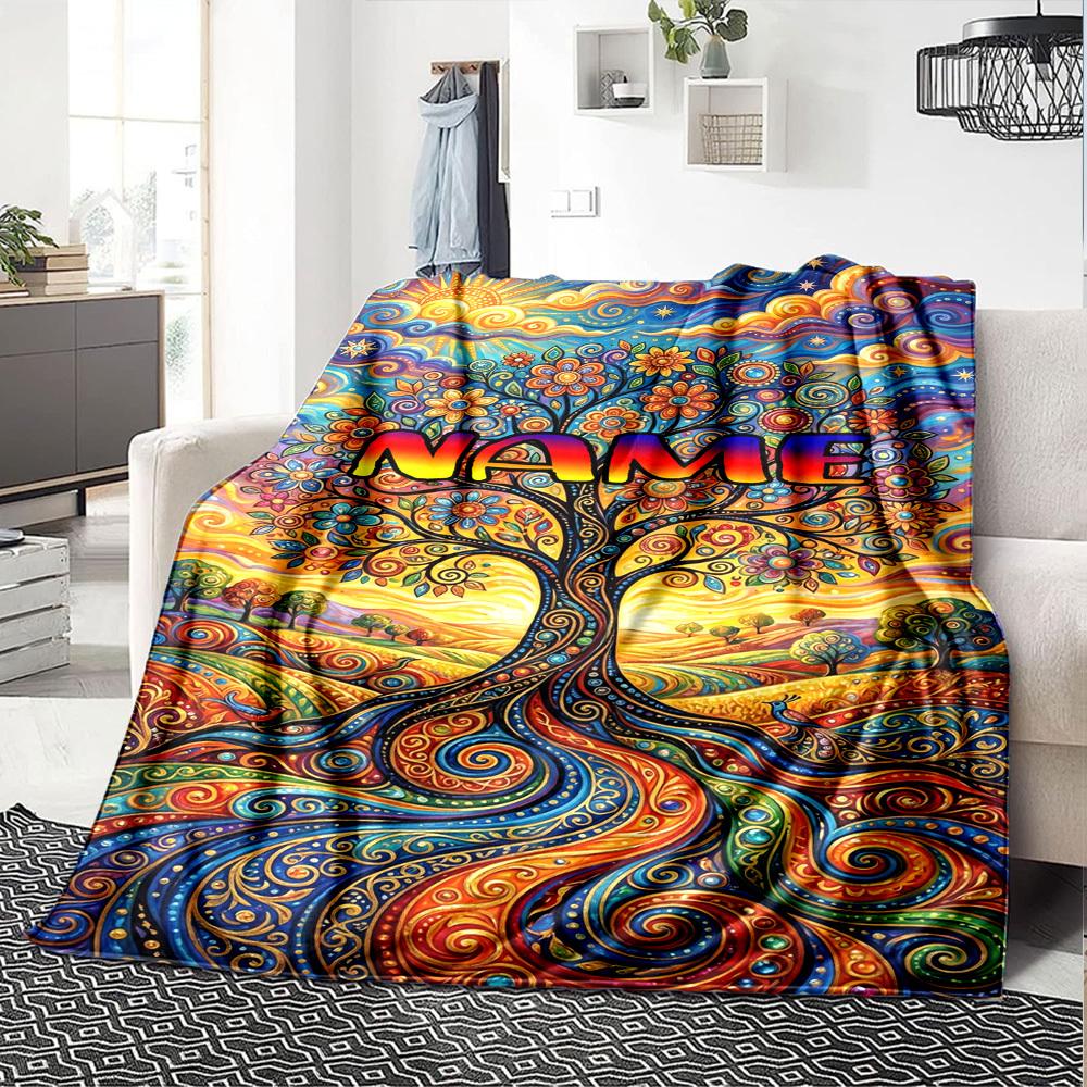 Colorful Tree Of Life Home Customize Your Name Blankets Soft Lightweight Cozy Allseason Multiuse Throw Perfect For Couch Office Bed Living Room Picnic