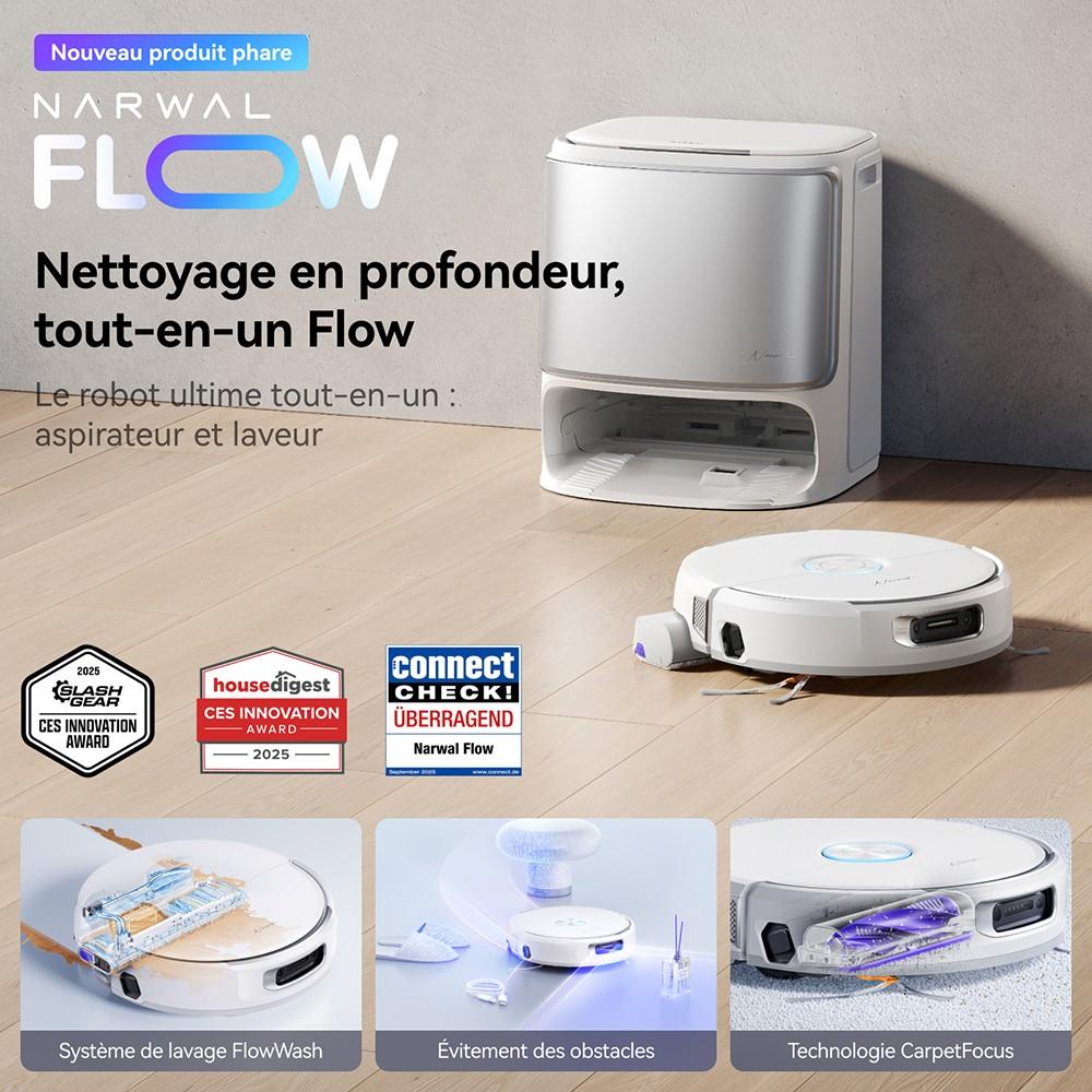 Narwal Flow Robotdammsugare 22000Pa Hyper Sugkraft, Självrengöring i Realtid, AI-driven Hinderundvikning