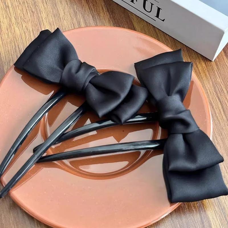 Women'S Bow U-Shaped Hair Clip Suitable For Girl Daily Wear Accessory Elegant Black Boutique Hairpin Hair Accessory