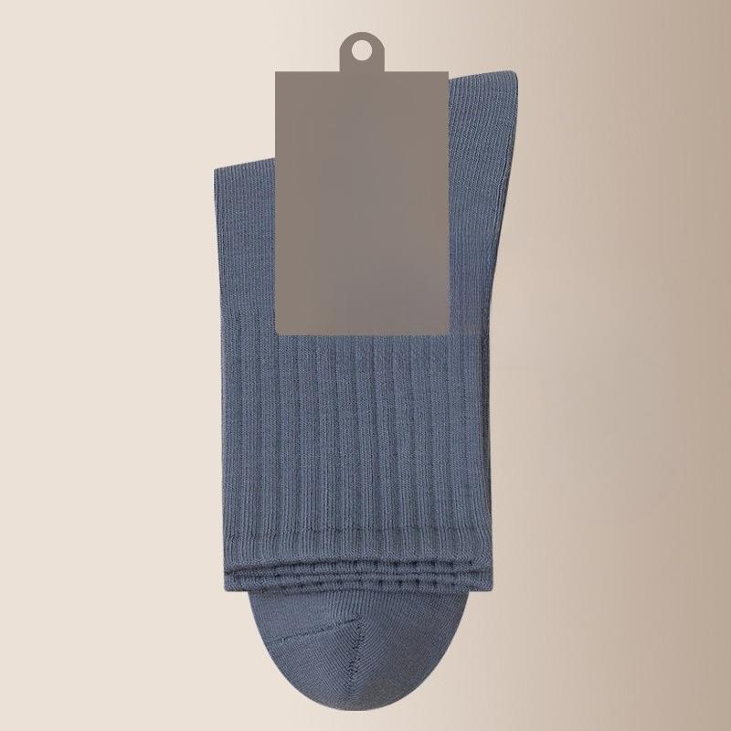 Men Spring and Autumn Pure Cotton Pure Color Sports Leisure Antibacterial Sweat Absorption Breathable Socks