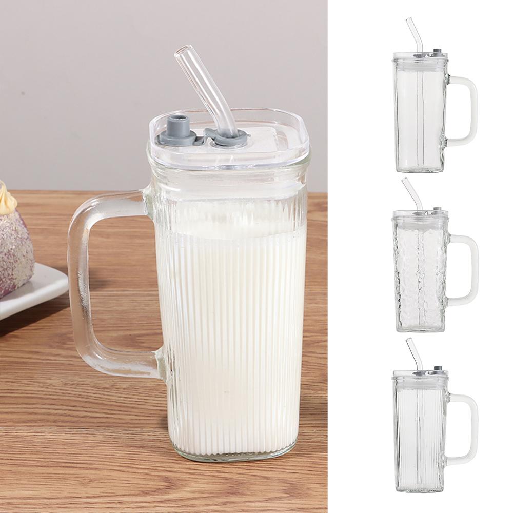 With Lid and Straw Coffee Cup Heat Resistant Juice Glass Ins Transparent Glass Cup  Home Bar