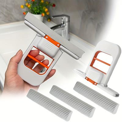 4pcs 1 Mop + 3 Sponges,Quick Cleaning Design, Foldable Space-Saving Handheld for Office, Bathroom,Kitchen,Tabletop Scrubber for Walls, Sponge Mop
