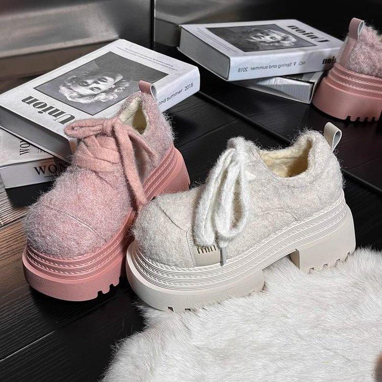 [Yushilai] Round-headed British-style small leather shoes for women's winter 2025 new platform-soled fashion versatile loafers