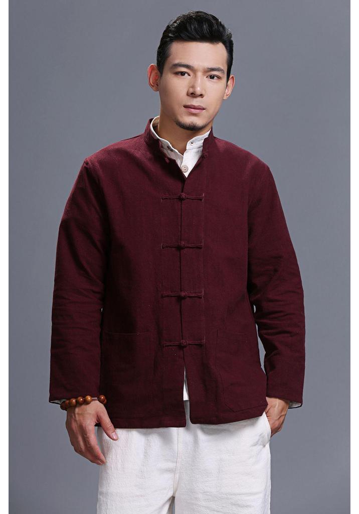 Men's Ethnic Style Hemp Cotton Shirt - Stand Collar, Long Sleeve, Frog Buttons, Loose Fit (2026).
