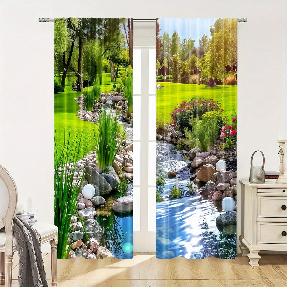Park Nature Four Seasons Landscape Semi-Blackout Curtains 2Pcs Art Deco Drapes Rod Pocket Decoration for Bedroom Kitchen Blinds